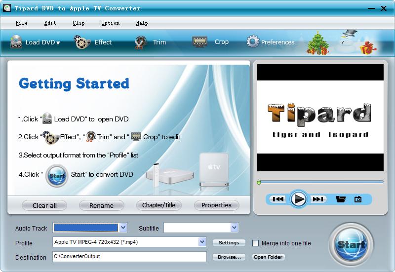 Screenshot of Tipard DVD to Apple TV Converter