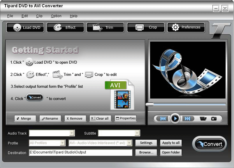 Screenshot of Tipard DVD to AVI Converter