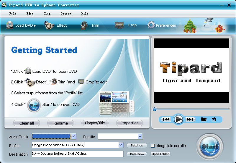Screenshot of Tipard DVD to Gphone Converter