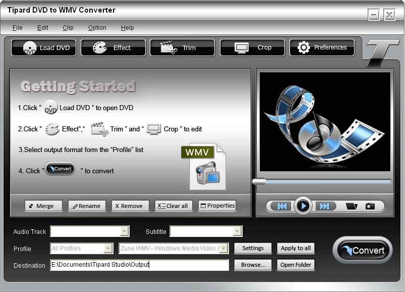 Screenshot of Tipard DVD to WMV Converter