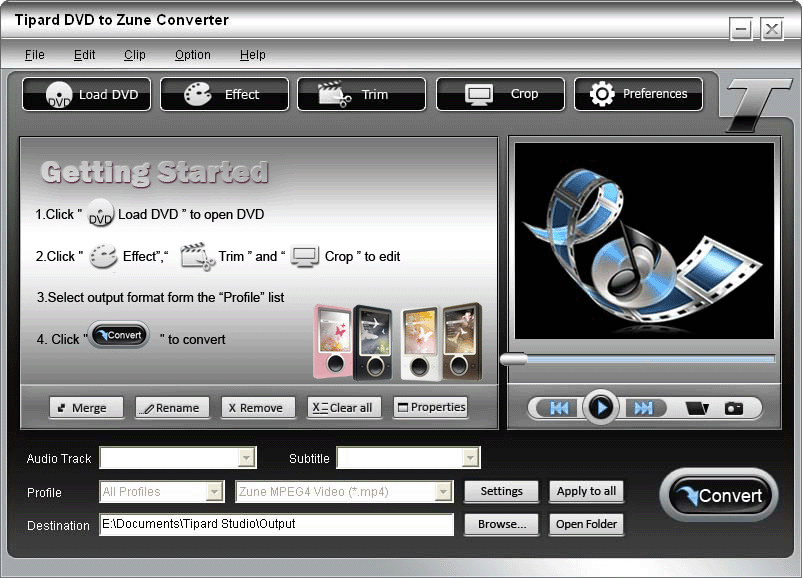 Screenshot of Tipard DVD to Zune Converter