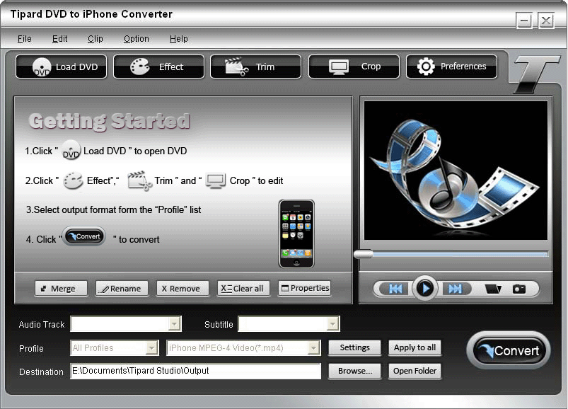 Screenshot of Tipard DVD to iPhone Converter