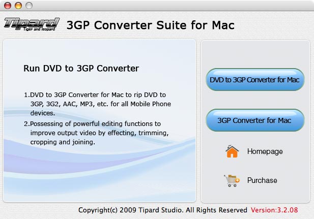 Screenshot of Tipard 3GP Converter Suite for Mac