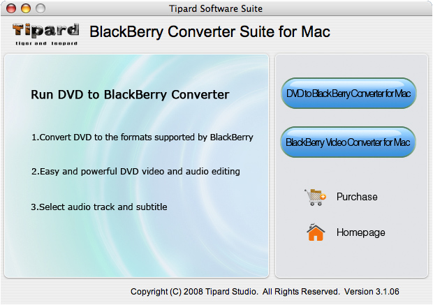 Screenshot of Tipard BlackBerry ConverterSuite for Mac