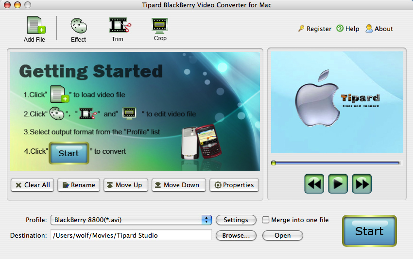 Screenshot of Tipard BlackBerry VideoConverter for Mac