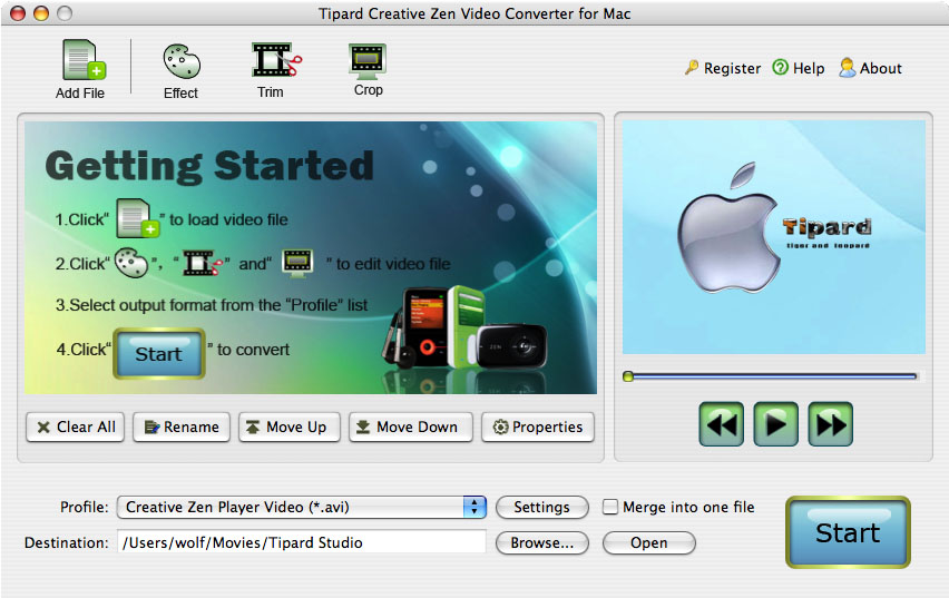 Screenshot of Tipard CreativeZenVideoConverterforMac