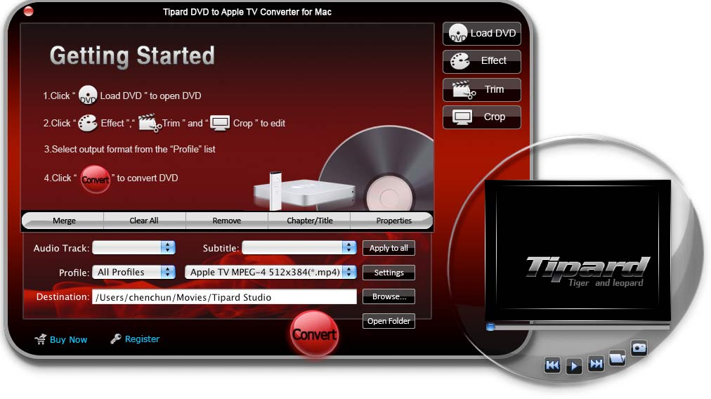 Screenshot of Tipard DVD to Apple TV Converter for Mac