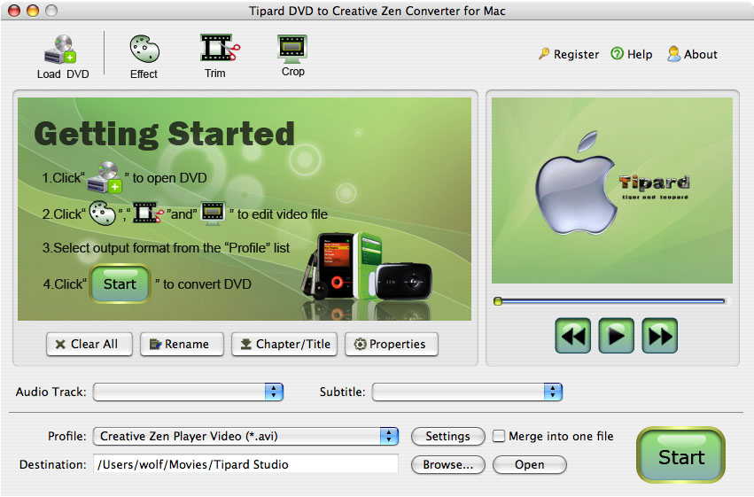 Screenshot of Tipard DVD toCreativeZenConverterforMac