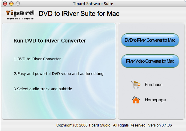 Screenshot of Tipard DVD to iRiver Suite for Mac