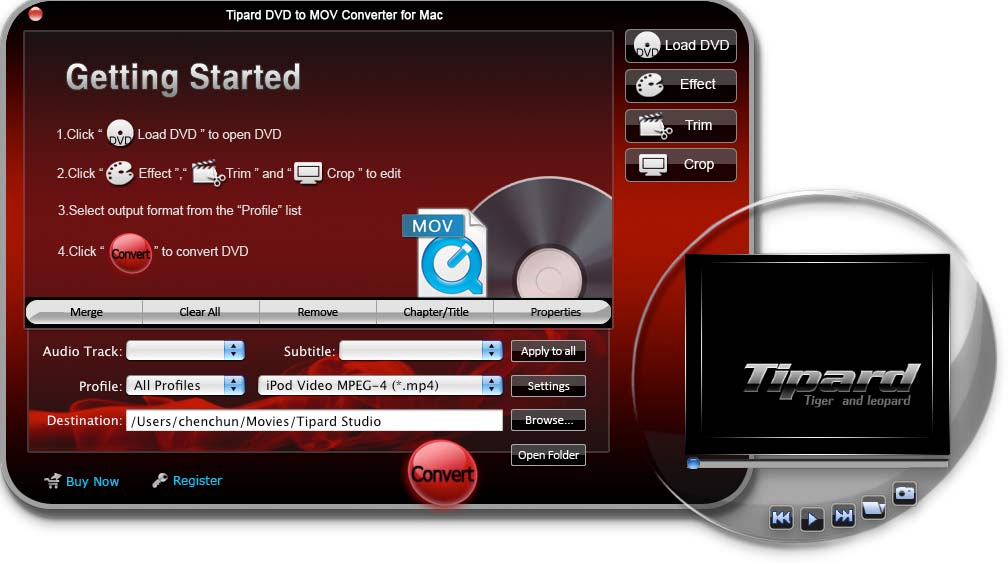 Screenshot of Tipard DVD to MOV Converter for Mac
