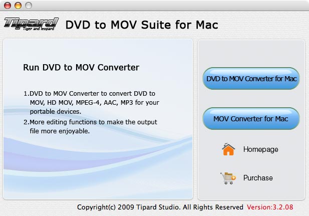 Screenshot of Tipard DVD to MOV Suite for Mac
