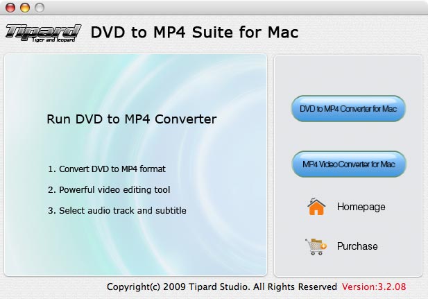 Screenshot of Tipard DVD to MP4 Suite for Mac