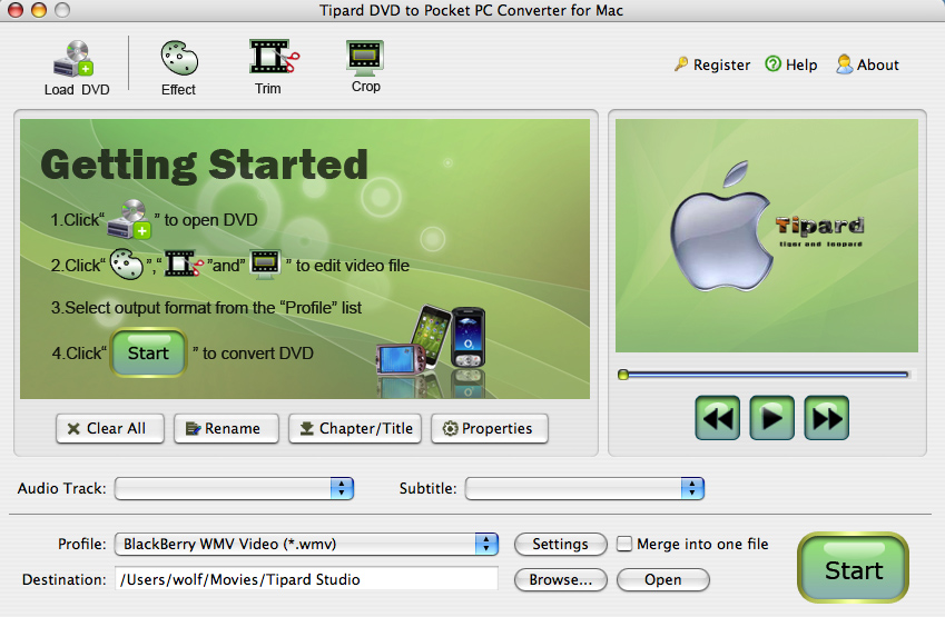 Screenshot of Tipard DVDtoPocket PC Converter for Mac