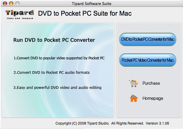 Screenshot of Tipard DVD to Pocket PC Suite for Mac