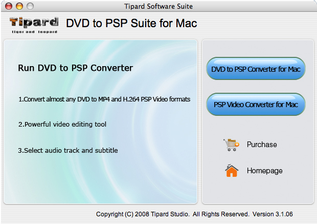 Screenshot of Tipard DVD to PSP Suite for Mac