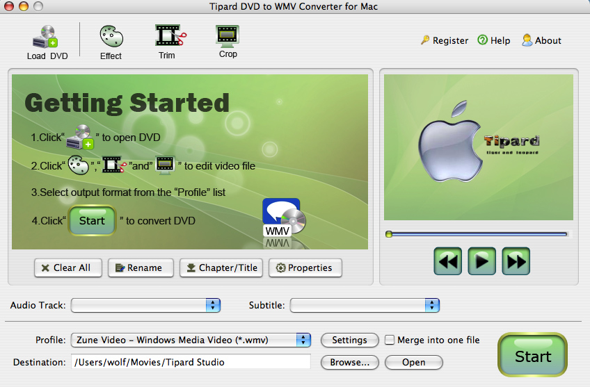 Screenshot of Tipard DVD to WMV Converter for Mac