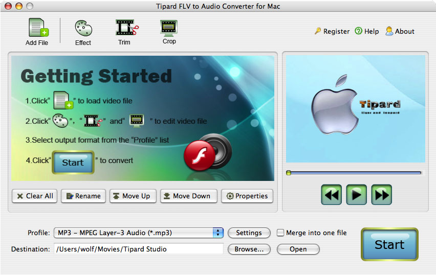 Screenshot of Tipard FLV to Audio Converter for Mac