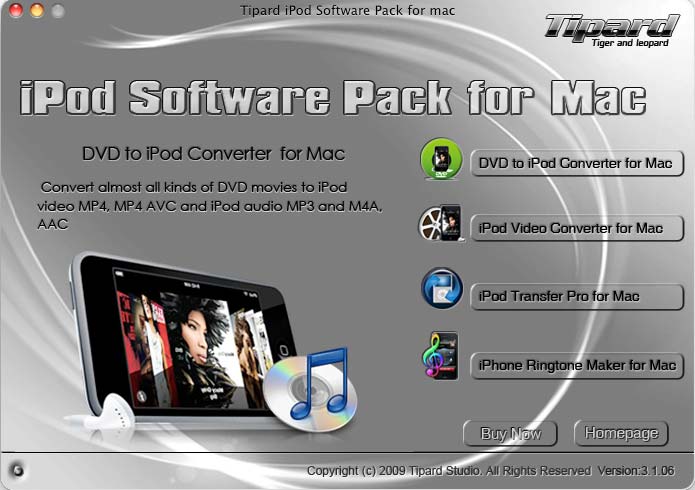 Screenshot of Tipard iPod Software Pack for Mac
