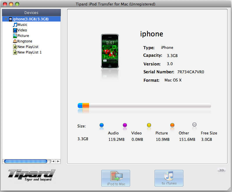 Screenshot of Tipard iPod Transfer for Mac