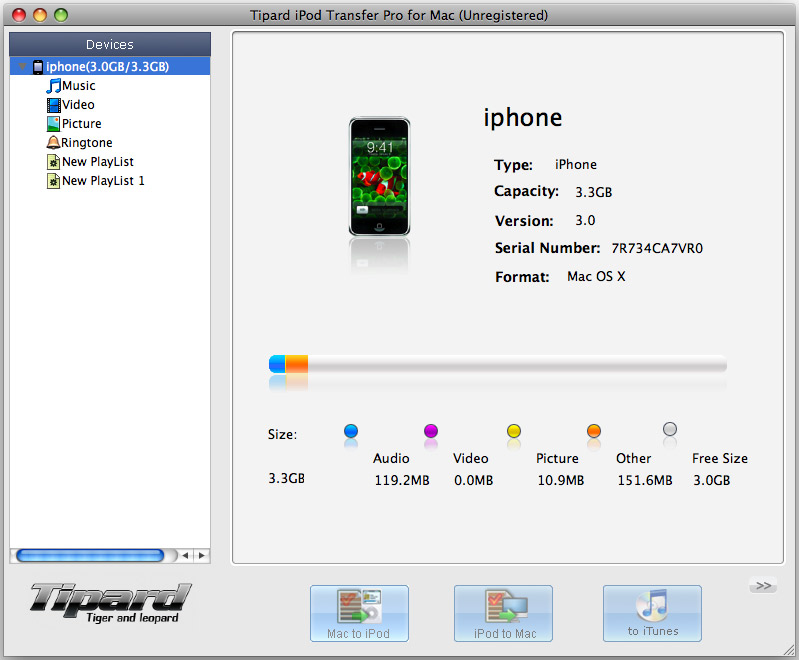 Screenshot of Tipard iPod Transfer Pro for Mac
