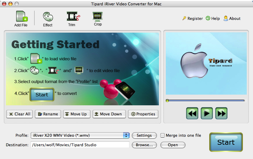 Screenshot of Tipard iRiver Video Converter for Mac