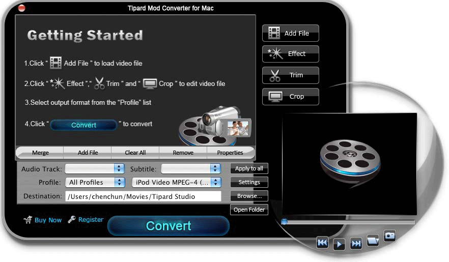 Screenshot of Tipard Mod Converter for Mac