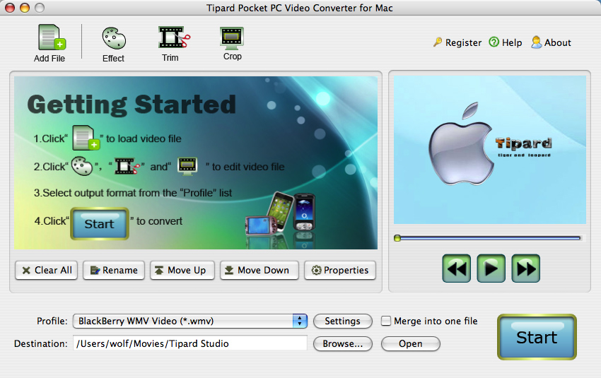 Screenshot of Tipard Pocket PC Video Converter for Mac