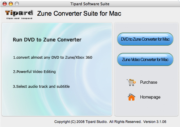 Screenshot of Tipard Zune Converter Suite for Mac