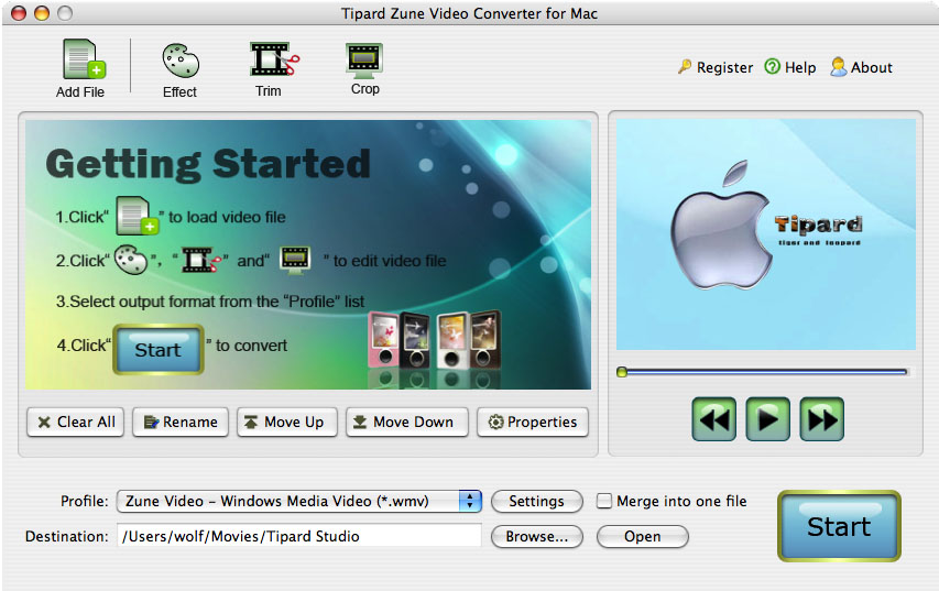 Screenshot of Tipard Zune Video Converter for Mac