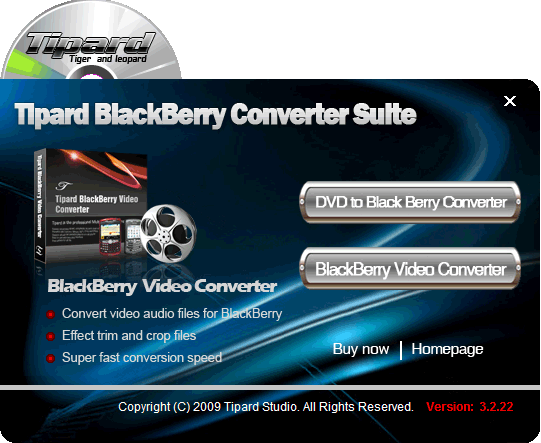Screenshot of Tipard BlackBerry Converter Suite