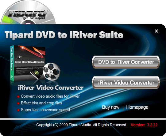 Screenshot of Tipard DVD to iRiver Suite