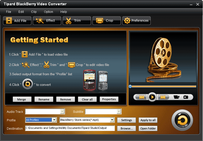 Screenshot of Tipard BlackBerry Video Converter