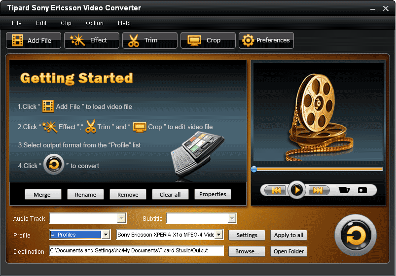 Screenshot of Tipard Sony Ericsson Video Converter