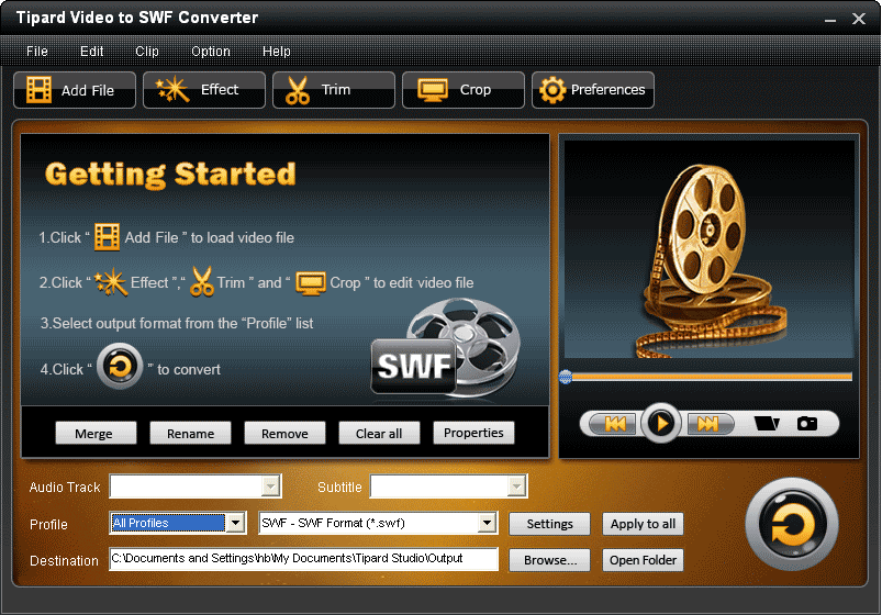 Screenshot of Tipard Video to SWF Converter