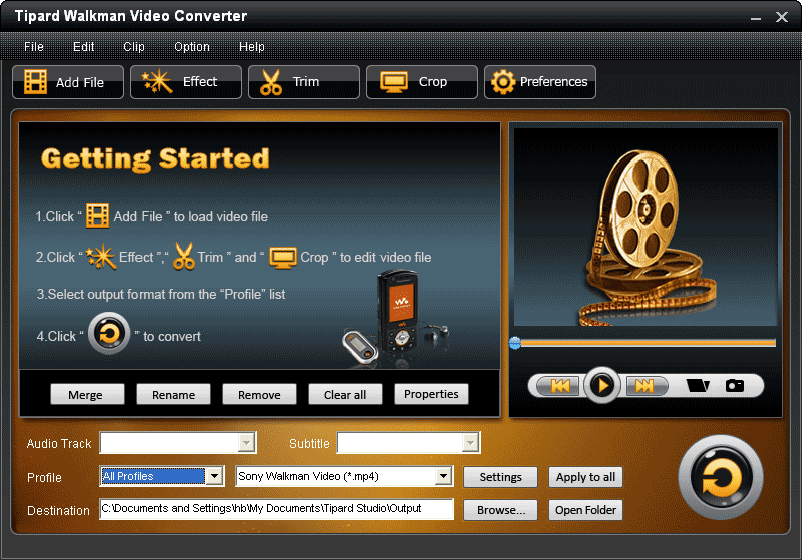 Screenshot of Tipard Walkman Video Converter