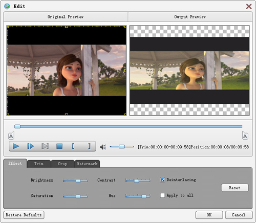 Adjust video effect