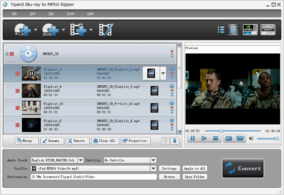 Screenshot of Tipard Blu-ray to MPEG Ripper
