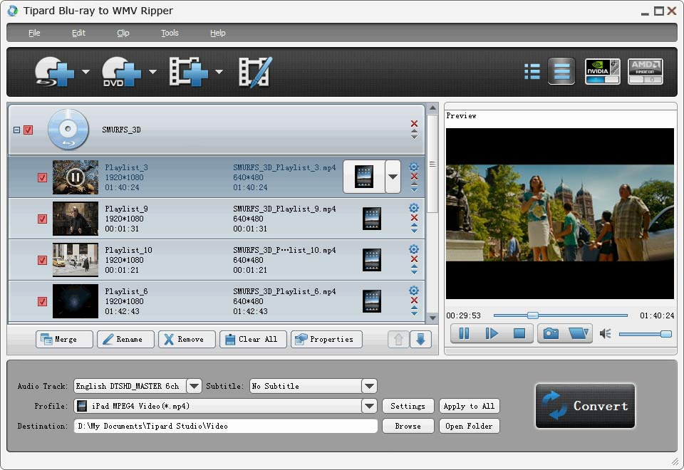 Screenshot of Tipard Blu-ray to WMV Ripper