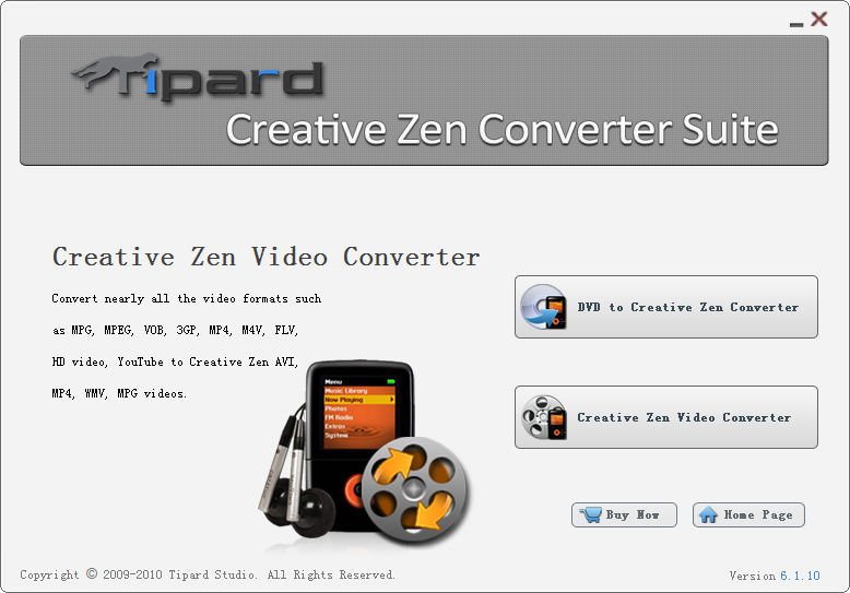 Convert video to Creative Zen AVI videos, and rip DVD to Zen video format.