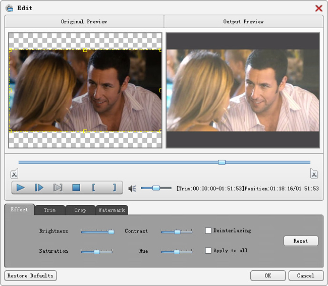 Adjust video effect