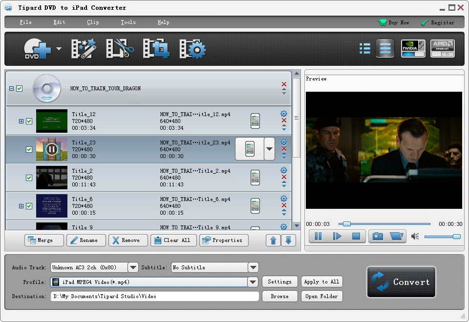 Screenshot of Tipard DVD to iPad Converter