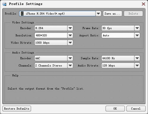 DVD to iPhone settings