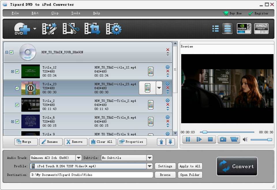 Screenshot of Tipard DVD to iPod Converter