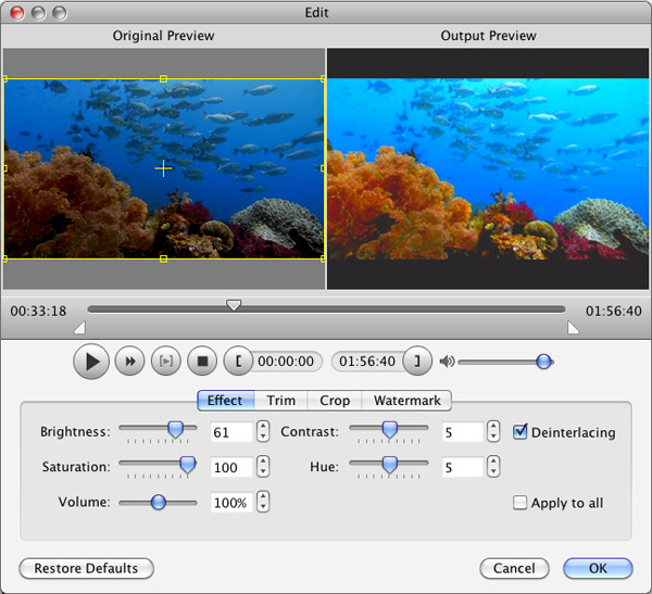 Adjust video effect
