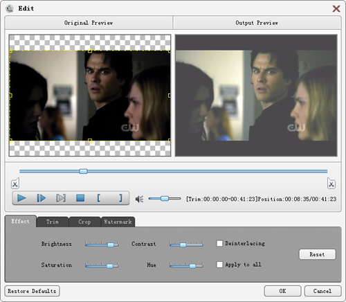 Adjust video effect