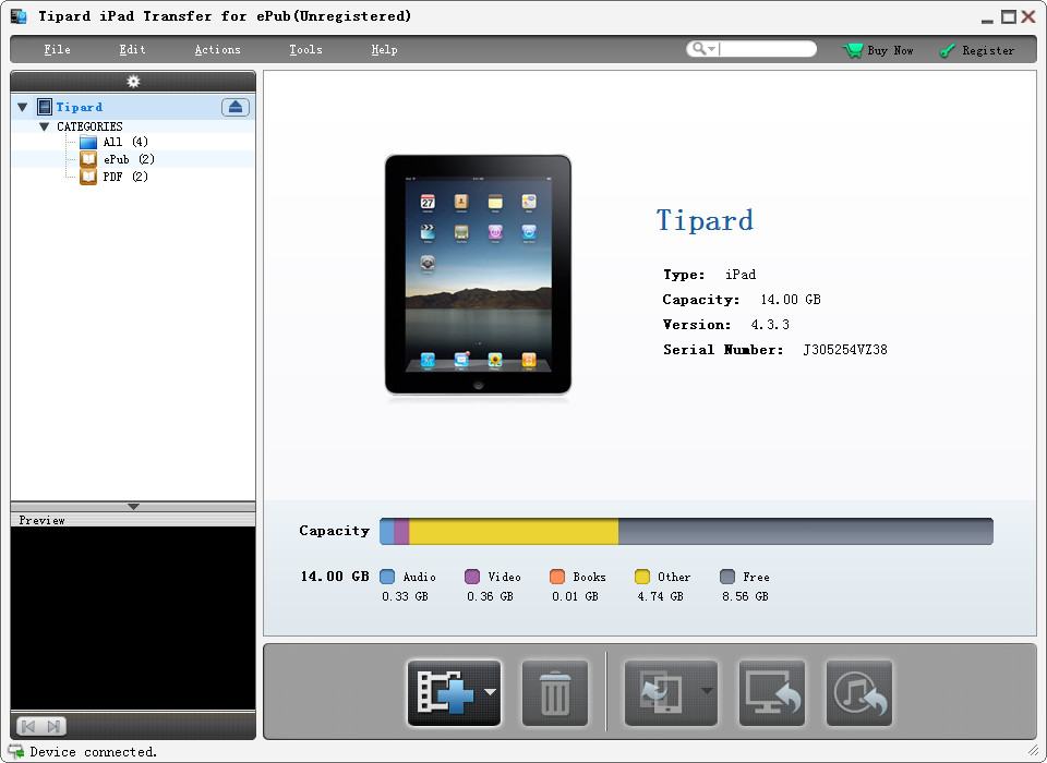 Screenshot of Tipard iPad Transfer for ePub