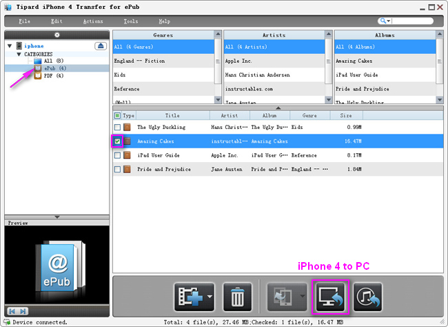 Transfer iPhone 4 ePub files