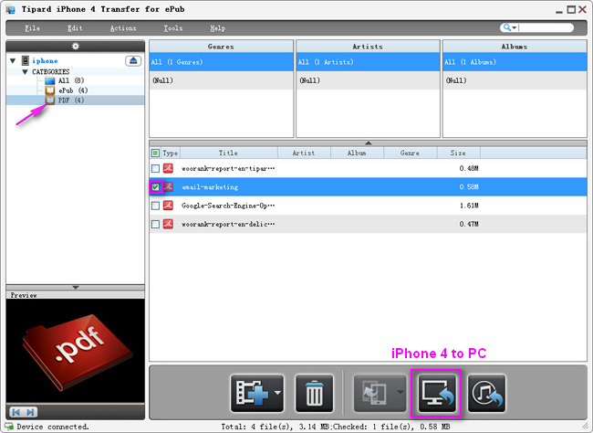 Transfer iPhone 4 PDF files