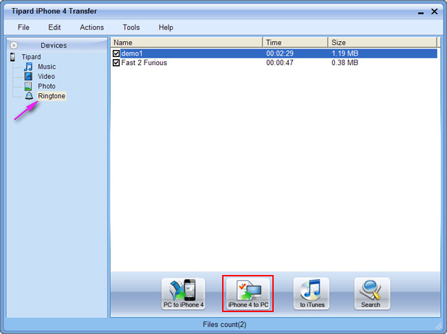 Transfer iPhone 4 ringtones