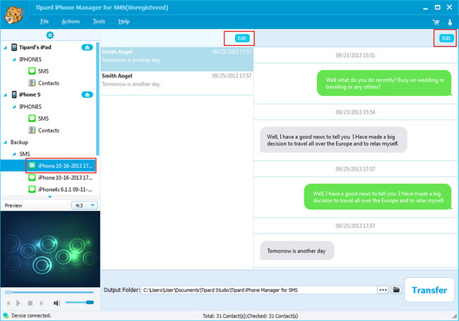 Edit backup SMS